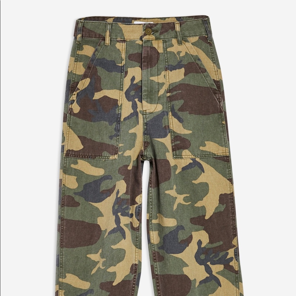 Topshop Camouflage Cuffed Utility Cargo Trousers